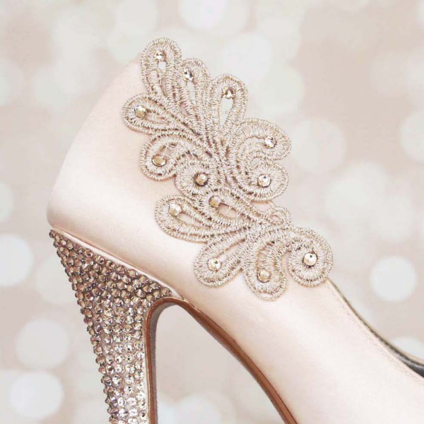 Custom Wedding Shoes Lace Applique on Ankle Ellie Wren