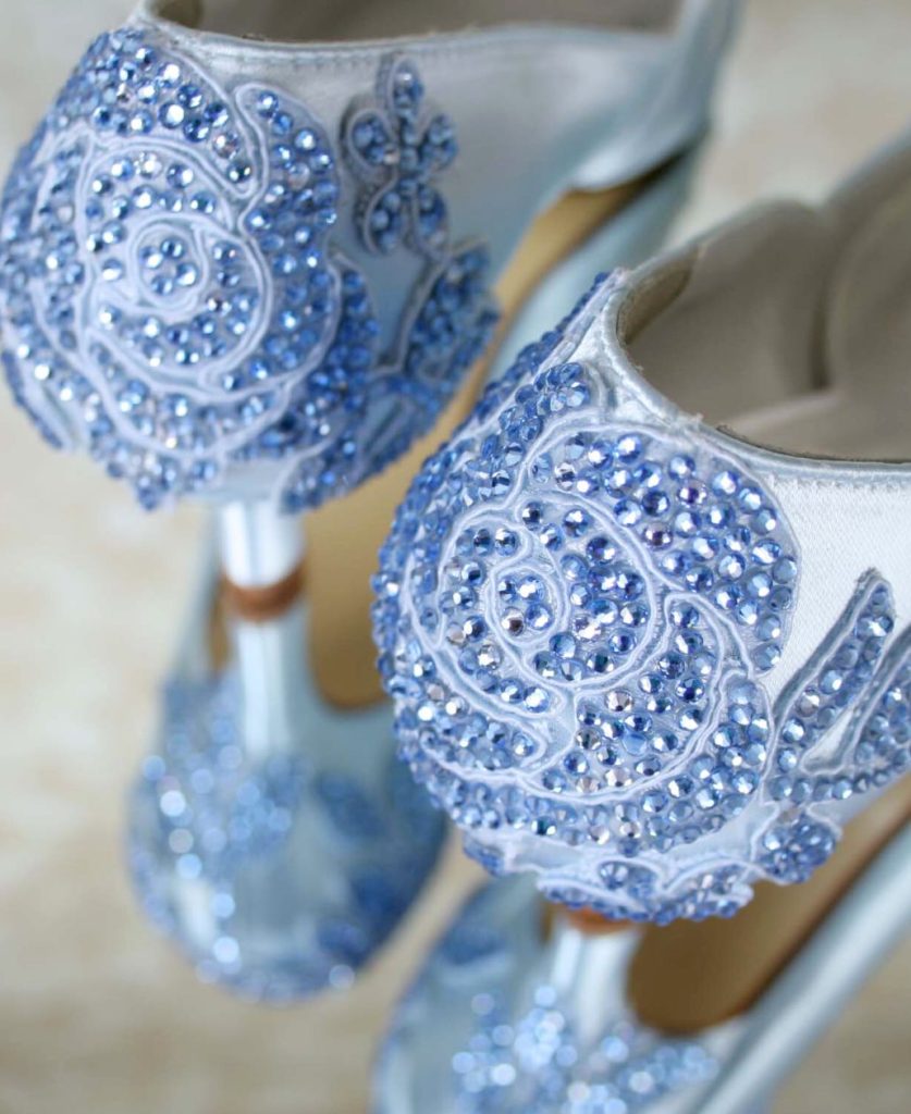 Blinged Out and Blue Custom Wedding Shoes