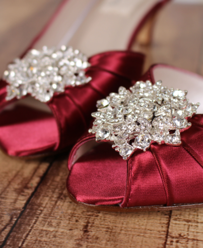 Red Wedding Shoes with Classic Rhinestone Cluster